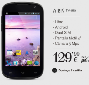 Características principales del Airis TM450 que ya está disponible en España, libre y por un precio a partir de los 129 euros, dependiendo del vendedor. 