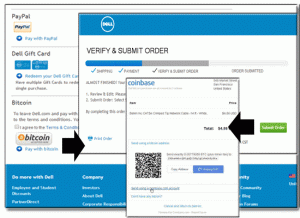 Cómo un usuario puede pagar con Bitcoins dentro de la página web oficial de ventas de productos de la marca Dell. 