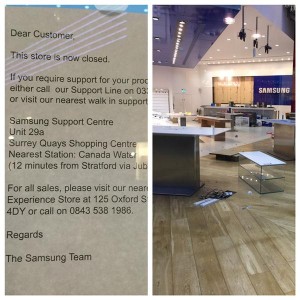 Foto publicada en Twitter sobre el cierre del Experience Store de Samsung