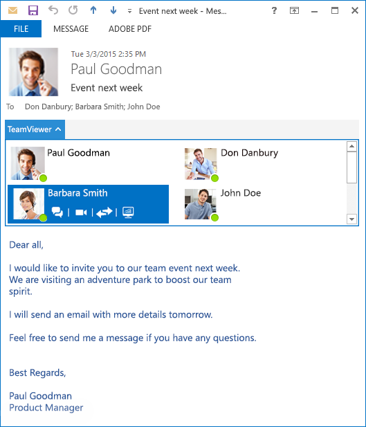 Outlook teamViewer